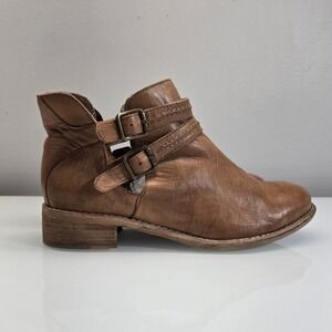 Diba True Ankle Boots 7 Brown Leather Double Buckle Cutout Boho Rustic Western